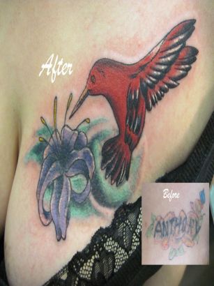 Hummingbird And Lily Chest Tats